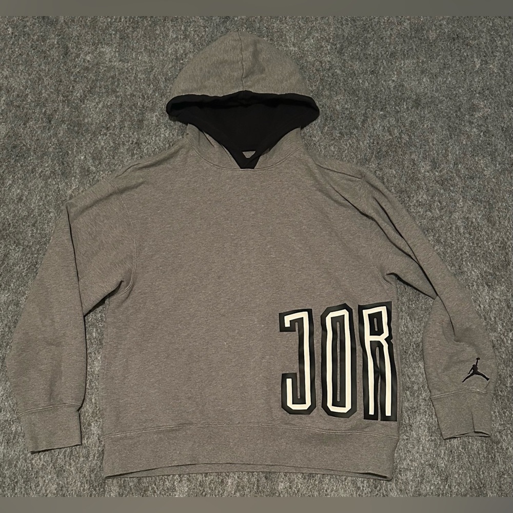 Vintage Men’s Air Jordan DNA Jumpman Logo Grey/Black/White Fleece Hoodie- Large